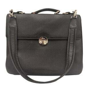 Brioni Men's Black Grained Leather Locked Combo Briefcase